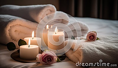 Luxury spa treatment candlelight, aromatherapy, massaging, petal, relaxation, wellbeing generated by AI Stock Photo