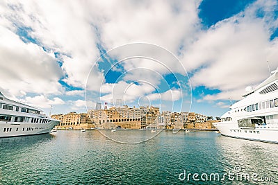 Luxury speedboat yacht in Malta marina Stock Photo