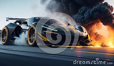 luxury sport car drifting on track, racing car in smoke from burning tires Stock Photo