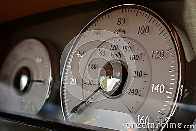 Luxury Sports Car Interior Dashboard Speedometer Close Up Stock Photo