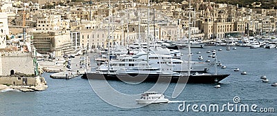 Luxury super yachts moored at Manoel Island Stock Photo