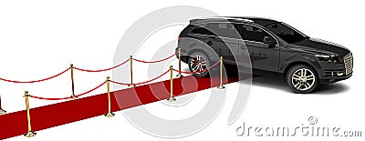 Luxury SUV and a red carpet Stock Photo