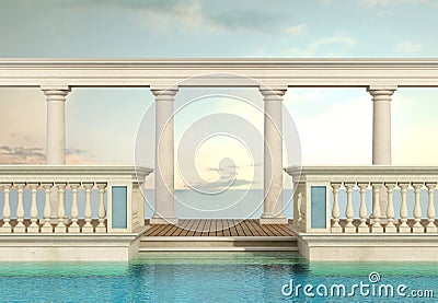 Luxury swimming pool with balustrade and colonnade Stock Photo