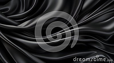 Luxurious Swirls of Black Satin Creating a Visual Symphony of Texture and Depth. Background. Generative Ai. Stock Photo