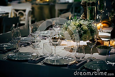 Luxury Table setting for party, Christmas, holidays and weddings Stock Photo