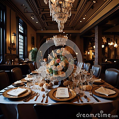 Luxury table setting for wedding or another catered event dinner. generative ai Stock Photo