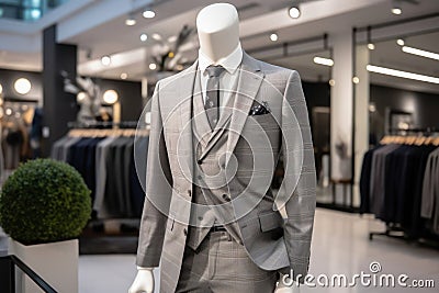 Luxury Tailoring Showcase of a Stylish Classic Suit on a Mannequin in a High-End Fashion Store Stock Photo