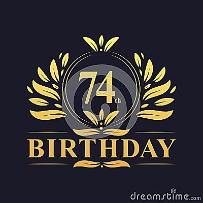 Luxury 74th Birthday Logo, 74 years celebration Vector Illustration