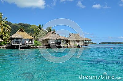 Luxury thatched roof honeymoon bungalows Stock Photo