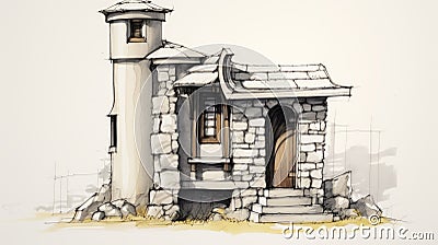 Luxury Tiny Home: Romanesque Architecture With A Touch Of Renaissance And Manga Influence Cartoon Illustration