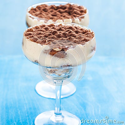 Luxury tiramisu dessert in a cocktail glass decorated with cocoa Stock Photo