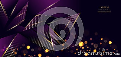 Luxury triangle elegant purple with golden lines and light effect and bokeh with copy space for text. Template award design Vector Illustration