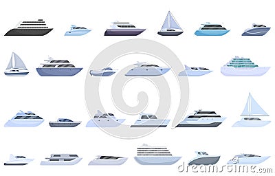 Luxury trip boat icons set cartoon . Cruise sea ship Stock Photo