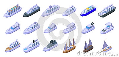 Luxury trip boat icons set isometric vector. Large cruise ship Vector Illustration