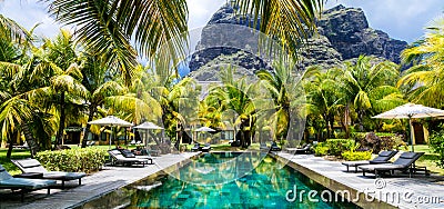 Luxury tropical vacation.Spa swimming pool, Mauritius island Stock Photo