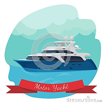 Luxury two-deck motor yacht sailing in ocean vector illustration Vector Illustration