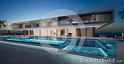 Luxury villa exterior design with beautiful infinity pool Stock Photo