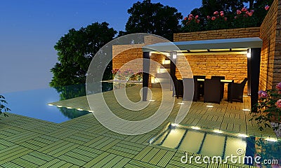 Luxury Villa garden - Night time Stock Photo