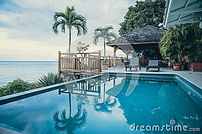 Luxury Villa with Terrace and Infinity Pool with Ocean Views Stock Photo