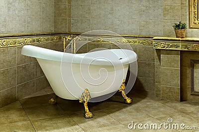 Luxury Vintage Bathroom, Relaxation, Interior Stock Photo