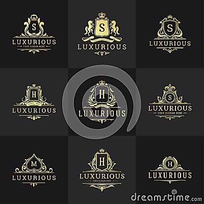 Luxury vintage ornament logo monogram crest templates design set vector illustration Vector Illustration