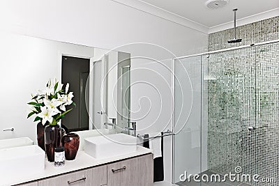 Luxury washroom with a fancy flowering vase Stock Photo