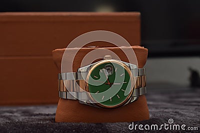 Luxury watch decorated with diamonds and jade, Editorial Stock Photo