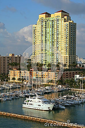 Luxury waterfront apartment building Stock Photo