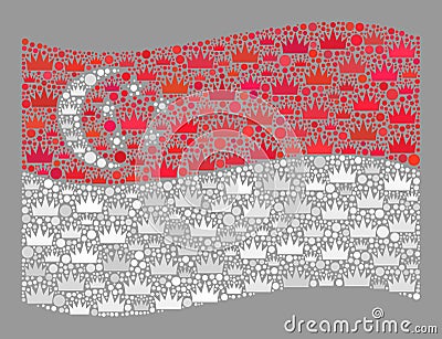 Luxury Waving Singapore Flag - Mosaic with Imperial Objects Vector Illustration