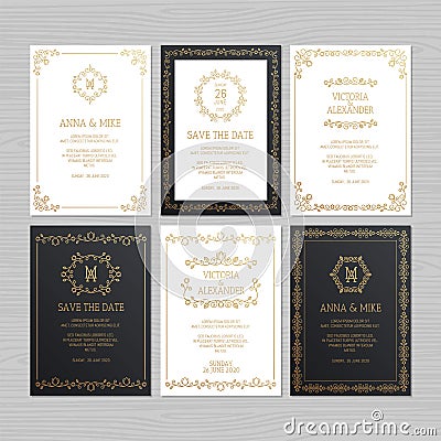 Luxury wedding invitation or greeting card set with floral ornament. Vector illustration. Vector Illustration