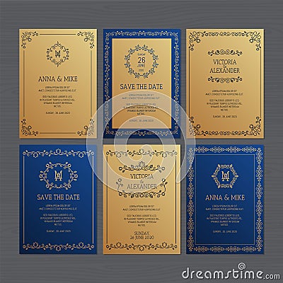 Luxury wedding invitation or greeting card set with floral ornament. Vector illustration. Vector Illustration