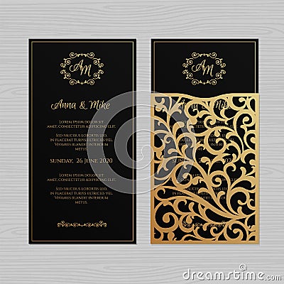 Luxury wedding invitation or greeting card with vintage floral o Vector Illustration