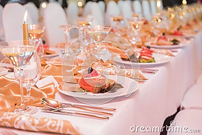 Luxury wedding table decoration. Wedding banquet. Stock Photo