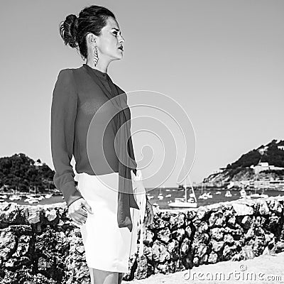 Woman in Donostia; San Sebastian, Spain looking into distance Stock Photo