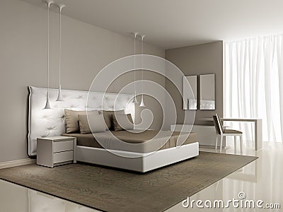 Luxury white bedroom with buttoned bed Stock Photo