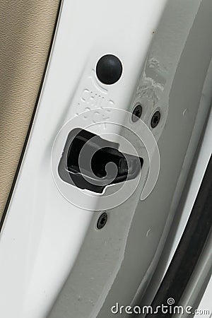 Luxury white car child door lock button Stock Photo