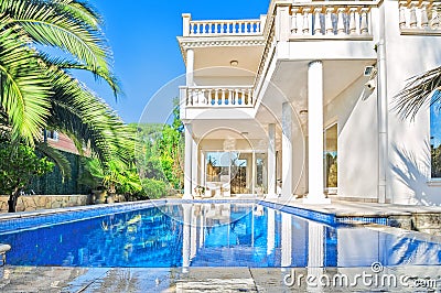 Luxury white house with swimming pool. Luxury villa in classica Stock Photo