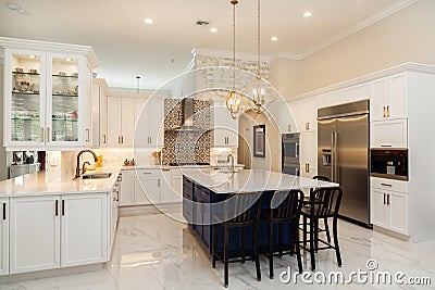 Luxury White Kitchen Home Design Stock Photo