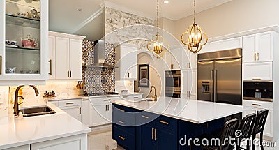 Luxury White Kitchen Home Design Stock Photo