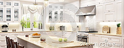 Luxury white kitchen with window Stock Photo