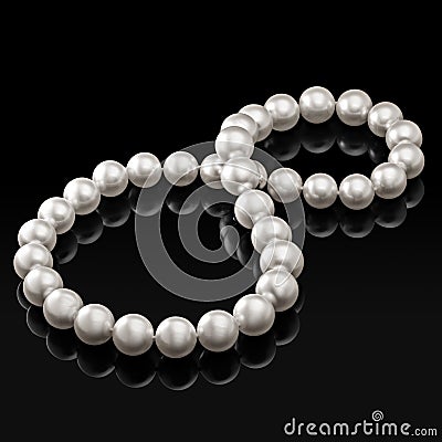 Luxury white pearl necklace on a black background with glossy reflection Stock Photo