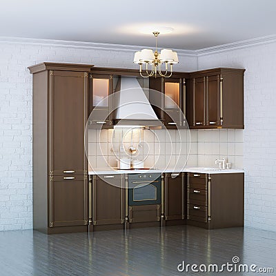 Luxury Wooden Kitchen Cabinet Stock Photo