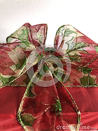 One beautifully wrapped Christmas gifts with a white background Stock Photo