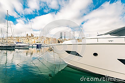 Luxury yacht in Malta marina Stock Photo