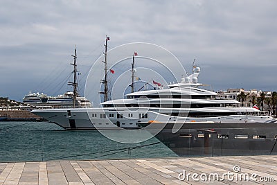 Luxury yacht mooring in the Ibiza port Editorial Stock Photo