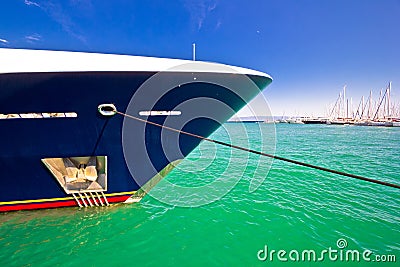 Luxury yacht prow view on colorful sea Stock Photo