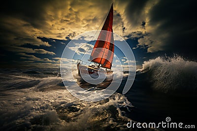 Luxury yacht with red sails at a sailing regatta Stock Photo