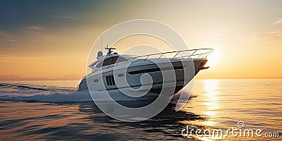 A luxury yacht sails on the sea in the rays of sunset. Generative ai Stock Photo