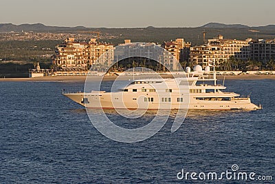 Luxury yacht at sunrise Stock Photo