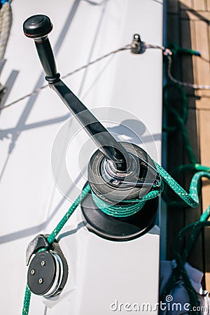 The Yacht tackle during the ocean voyage Stock Photo